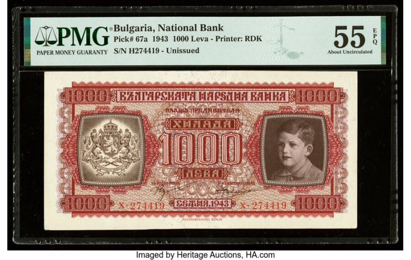 Bulgaria Bulgaria National Bank 1000 Leva 1943 Pick 67a PMG About Uncirculated 5...