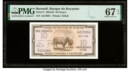 Burundi Banque du Royaume du Burundi 10 Francs 20.11.1964 Pick 9 PMG Superb Gem Unc 67 EPQ. 

HID09801242017

© 2022 Heritage Auctions | All Rights Re...