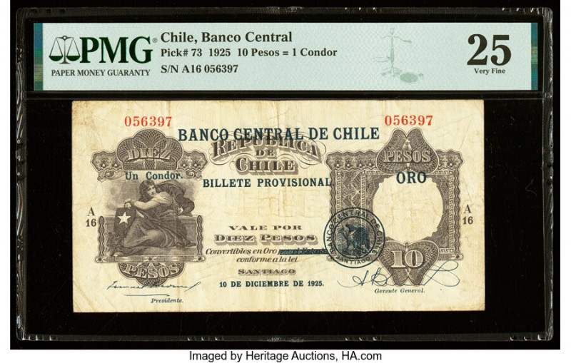 Chile Banco Central de Chile 10 Pesos = 1 Condor 10.12.1925 Pick 73 PMG Very Fin...