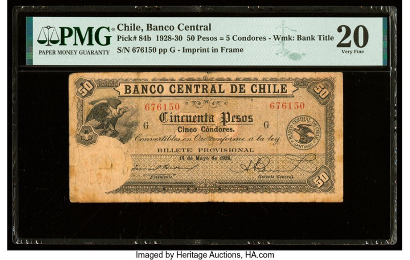 Chile Banco Central de Chile 50 Pesos = 5 Condores 14.5.1928 Pick 84b PMG Very F...