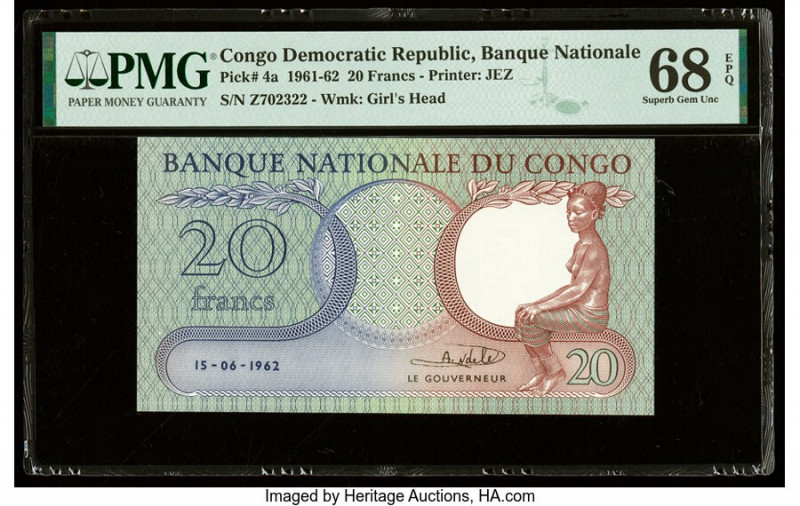 Congo Democratic Republic Banque Nationale du Congo 20 Francs 15.6.1962 Pick 4a ...