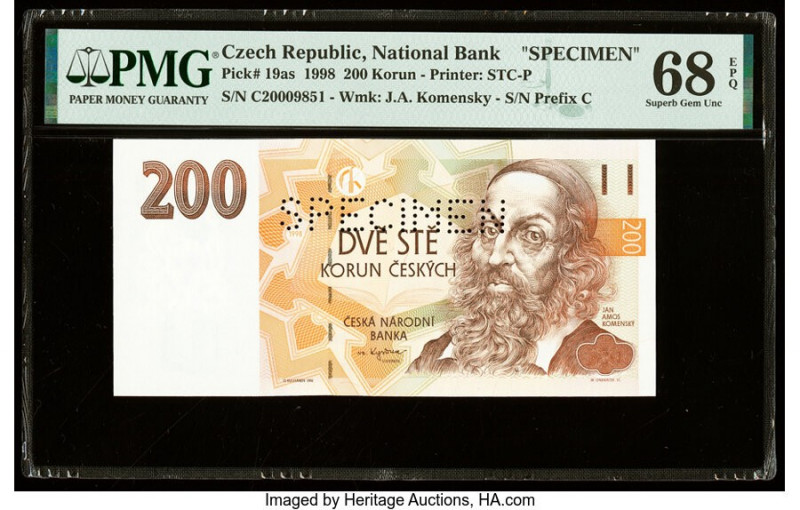 Czech Republic Czech National Bank 200 Korun 1998 Pick 19as Specimen PMG Superb ...