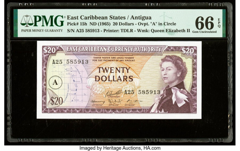 East Caribbean States Currency Authority, Antigua 20 Dollars ND (1965) Pick 15h ...