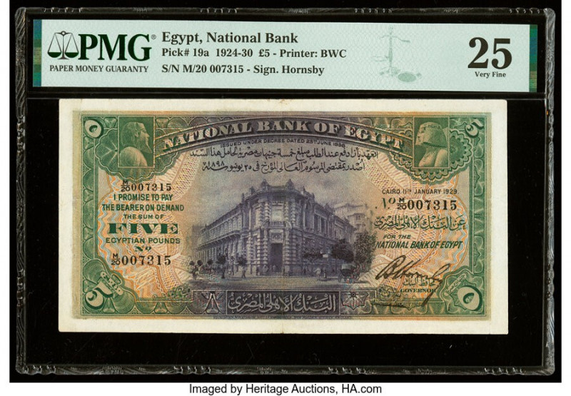 Egypt National Bank of Egypt 5 Pounds 11.1.1929 Pick 19a PMG Very Fine 25. Minor...