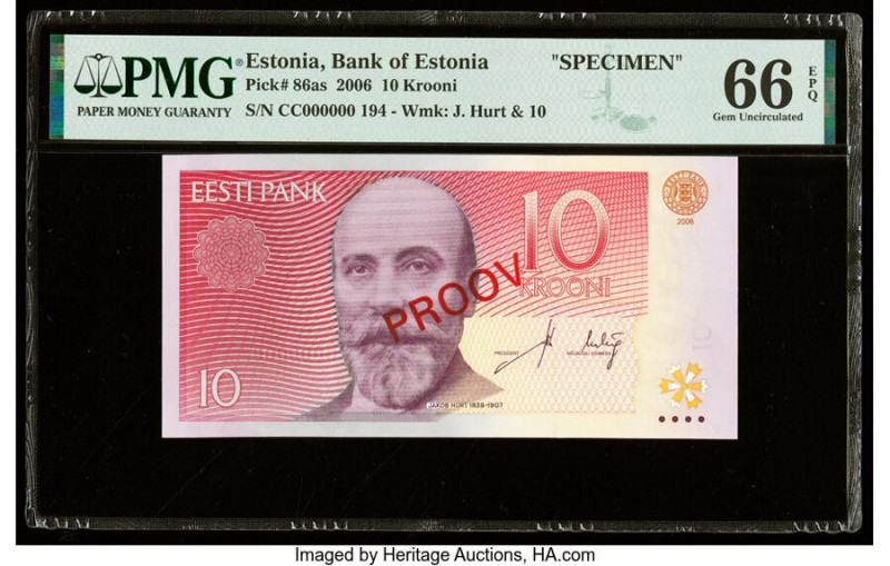Estonia Bank of Estonia 10 Krooni 2006 Pick 86as Specimen PMG Gem Uncirculated 6...