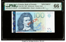 Estonia Bank of Estonia 100 Krooni 2007 Pick 88s Specimen PMG Gem Uncirculated 66 EPQ. Red overprints are present on this example.

HID09801242017

© ...
