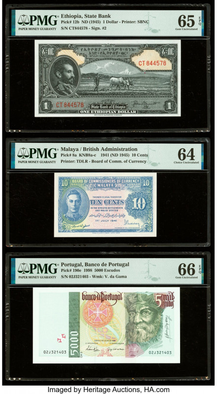 Ethiopia State Bank of Ethiopia 1 Dollar ND (1945) Pick 12b PMG Gem Uncirculated...