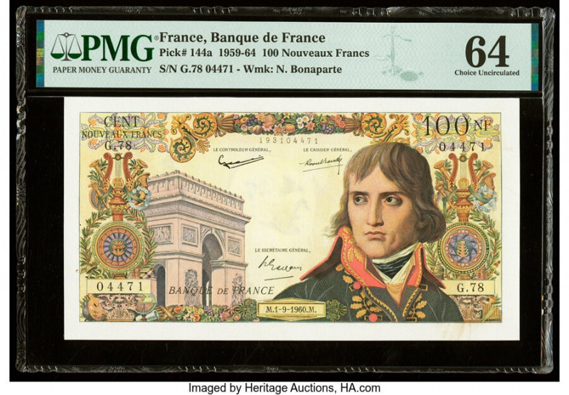 France Banque de France 100 Nouveaux Francs 1.9.1960 Pick 144a PMG Choice Uncirc...