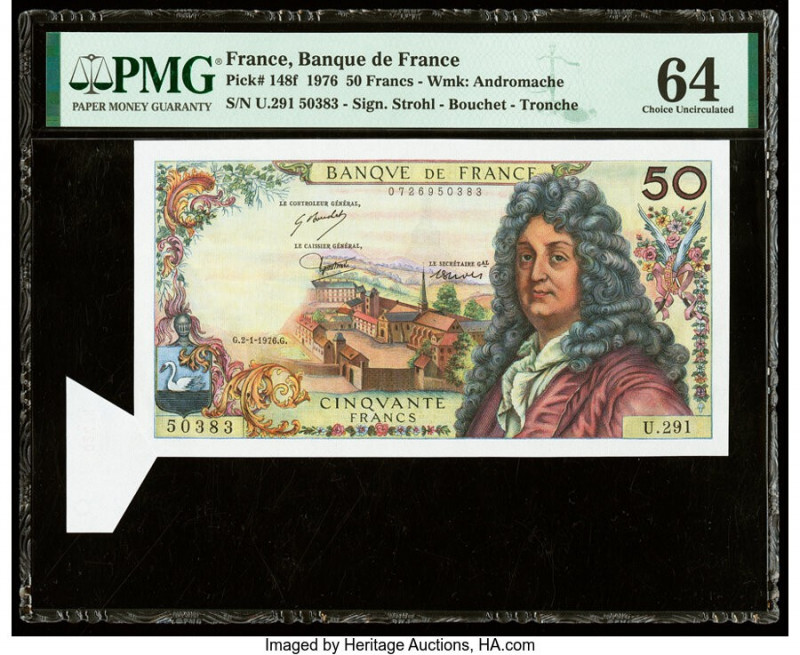 Butterfly Fold Error France Banque de France 50 Francs 2.1.1976 Pick 148f PMG Ch...
