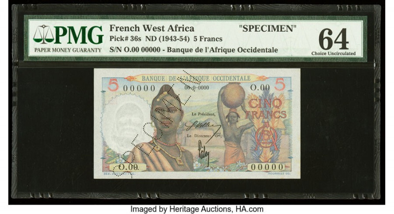French West Africa Banque de l'Afrique Occidentale 5 Francs ND (1943-54) Pick 36...
