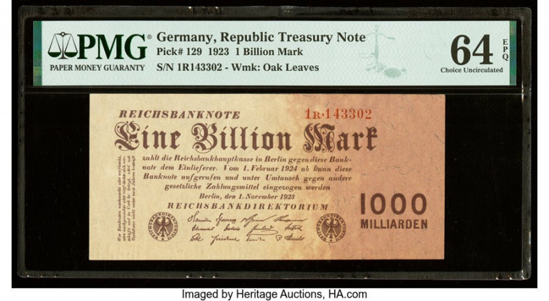 Germany Imperial Bank Note 1 Billion Mark 1.11.1923 Pick 129 PMG Choice Uncircul...