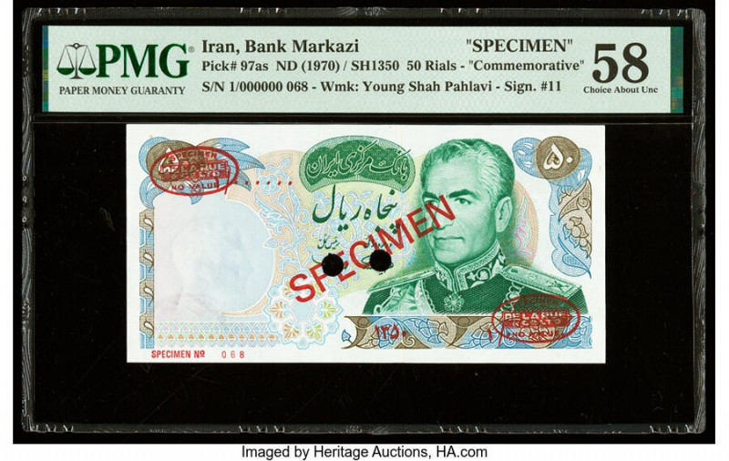 Iran Bank Markazi 50 Rials ND (1971) / SH1350 Pick 97as Specimen PMG Choice Abou...
