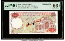 Iran Bank Markazi 1000 Rials ND (1981) Pick 129s Specimen PMG Gem Uncirculated 66 EPQ. Red Specimen & TDLR overprints and two POCs are present on this...