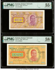 Katanga Banque Nationale du Katanga 10; 100 Francs 1.12.1960; 31.10.1960 Pick 5a; 8a Two Examples PMG About Uncirculated 55 EPQ; Choice About Unc 58 E...