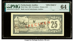 Netherlands Antilles Bank van de Nederlandse Antillen 25 Gulden 28.8.1967 Pick 10as Specimen PMG Choice Uncirculated 64. Red Specimen overprints are p...