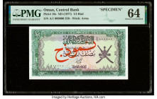Oman Central Bank of Oman 1/2 Rial ND (1977) Pick 16s Specimen PMG Choice Uncirculated 64. Red overprints are present on this example.

HID09801242017...
