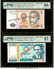 Peru Banco Central de Reserva 100; 10,000 Intis 26.6.1987; 28.6.1988 Pick 133s; 140s Two Specimen PMG Superb Gem Unc 68 EPQ; Superb Gem Unc 67 EPQ. Ov...