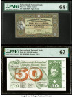 Switzerland National Bank 5; 50 Franken 28.3.1952; 15.1.1969 Pick 11p; 48i Two Examples PMG Superb Gem Unc 68 EPQ; Superb Gem Unc 67 EPQ. 

HID0980124...