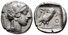 Attica. Athens. Tetradrachm. 454-404 BC. (Sng Cop-31). (Hgc-4, 1597). Anv.: Head of Athena to right, wearing crested Attic helmet ornamented with thre...