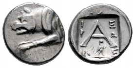 Argolis. Argos. Hemidrachm. 80-50 BC. (Bmc-114/5). (Bcd Peloponnesos-1177/8). Anv.: Forepart of wolf left. Rev.: Large A; in field, I – E/P – Ω/NO – Σ...