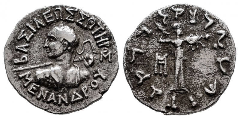Kings of Bactria. Menander I Soter. Drachm. 155-130 BC. (Mitchiner-Type 221a). (...