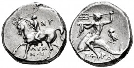 Calabria. Tarentum. Nomos. 275-235 BC. Sy- and Lykinos magistrates. (Vlasto-836/41). (Sng Ans-1165). (HN Italy-1025). Anv.: Nude youth on horseback to...