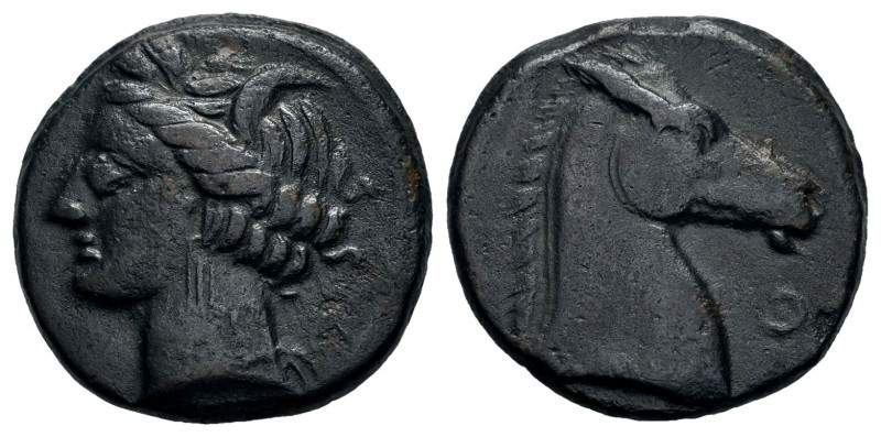Carthage. AE 18. 300-264 BC. Sardinia. (Sng Cop-151). Anv.: Wreathed head of Tan...