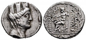 Syria. Laodikeia ad Mare. Tetradrachm. Year CY 16 = 66/5 BC. (Hgc-9, 1398). (DCA-558). Anv.: Veiled, draped, and turreted bust of Tyche right. Rev.: Λ...