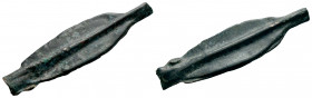 Thrace. Istros. Arrowhead Cast. Century VI-V BC. (SNG Stancomb-128). (SNG BM Black Sea-218). Ae. 4,04 g. Bilobate arrowhead with axial spine. XF. Est....