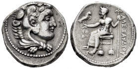 Kingdom of Macedon. Alexander III, "The Great". Tetradrachm. RY 22 = 328/7 BC. Tyre. Struck under Menes. (Price-3254 (Ake)). Anv.: Head of Herakles to...