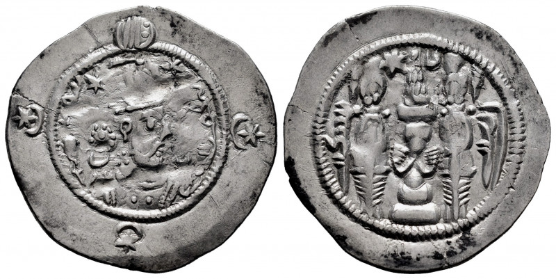 Sassanid Empire. Hormizd IV. Drachm. Year 10. BYSH (Bishapur). (Göbl-I/1). Ag. 4...