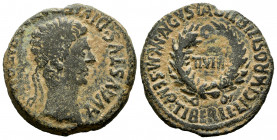Bilbilis. Augustus period. Unit. 27 BC - 14 AD. Calatayud (Zaragoza). (Abh-278). (Acip-3020). Anv.: AVGVSTVS. DIV. (F. PATER. PATRIAE). around laureat...