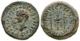 Caesaraugusta. Time of Tiberius. Half unit. 14-36 AD. Zaragoza. (Abh-376). (Acip-3080). Anv.: TI. CAESAR. DIVI. AVG. F. AVGVSTVS. Laureate head of Tib...
