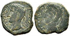 Caesaraugusta. Time of Tiberius. Half unit. 14-36 AD. Zaragoza. (Abh-372). (Acip-3056). Anv.: TI. CAESAR. AVG. F. Laureate head of Tiberius right. Rev...