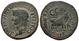 Caesaraugusta. Time of Caligula. Unit. 37-41 AD. Zaragoza. (Abh-390). Anv.: G. CAESAR. AVG. GERMANICVS. IMP. Laureate head of Caligula right. Rev.: Pa...