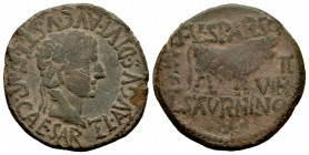 Calagurris. Time of Tiberius. Unit. 14 - 36 BC. Calahorra (La Rioja). (Abh-429). Anv.: TI. AVGVS. DIVI. AVGVSTLF. IMP. CAESAR. Laureate head of Tiberi...