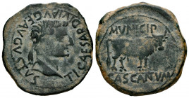 Cascantum. Time of Tiberius. Unit. 14-36 d.C. Cascante (Navarra). (Abh-690). Anv.: TI. CAESAR. DIVI. AVG. F. AVGVSTVS. Laureate head of Tiberius right...