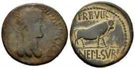 Kelse-Celsa. Unit. 50-30 BC. Velilla de Ebro (Zaragoza). (Abh-795). (Acip-1494). Anv.: COL. VIC. IVL. LEP. Female bust right. Rev.: Bull right, PR. II...