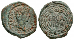 Erkauika- Ercavica. Time of Tiberius. Half unit. 14-36 AD. Cañaveradas (Cuenca). (Abh-1284). Anv.: TI. CAESAR. AVGVSTVS. Laureate head of Tiberius rig...