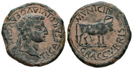 Graccurris. Time of Tiberius. Unit. 14-36 AD. Alfaro (La Rioja). (Abh-1391). Anv.: TI. CAESAR. DIVI. AVG. F. AVGVSTVS. Laureate head of Tiberius right...