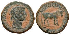 Graccurris. Time of Tiberius. Unit. 14-36 AD. Alfaro (La Rioja). (Abh-1391). (Acip-3196). Anv.: TI. CAESAR. DIVI. AVG. F. AVGVSTVS. Laureate head of T...