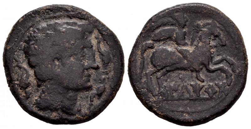 Iltirta. Unit. 200-20 BC. Lleida (Cataluña). (Abh-1465). Anv.: Male head right, ...