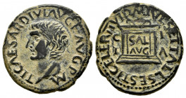 Ilici. Time of Tiberius. Half unit. 14- 36 AD. Elche (Alicante). (Abh-1526). Anv.: TI. CAESAR DIVI. AVG. F. AVG. P. M. Head of Tiberius left. Rev.: Al...
