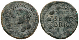 Segobriga. Time of Tiberius. Unit. 14-36 AD. Saelices (Cuenca). (Abh-2188). (Acip-3243). Anv.: TI. CAESAR. DIVI. AVG. F. AVGVS. F. IMP. VIII. around b...