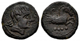 Titiakos. Sextans. 120-20 BC. Tricio (La Rioja). (Abh-2400). (Acip-1896). (C-9). Anv.: Male head right, iberian letter TI. Rev.: Forepart of Pegasus r...