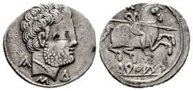 Turiasu. Denarius. 120-20 BC. Tarazona (Zaragoza). (Abh-2417). (Acip-1722). Anv.: Bearded head right, iberian letter KA, S and TU. Rev.: Horseman righ...