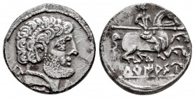 Turiasu. 120-20 BC. Tarazona (Zaragoza). (Abh-2417). (Acip-1722). Anv.: Bearded head right, iberian letter KA, S and TU. Rev.: Horseman right, holding...