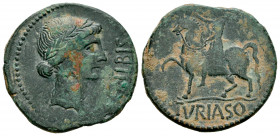 Turiaso. Unit. 50-20 BC. Tarazona (Zaragoza). (Abh-2434). Anv.: Female head right, (S)ILBIS before. Rev.: Horseman left , holding scepter, TVRIASO bel...