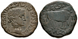 Turiaso. Augustus period. Unit. 27 BC - 14 AD. Tarazona (Zaragoza). (Abh-2452). Anv.: TI. CAESAR. AVGVST. F. IMPERAT. around laureate head of Tiberius...