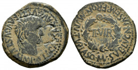 Turiaso. Time of Tiberius. Unit. 27 BC - 14 AD. Tarazona (Zaragoza). (Abh-2455). Anv.: TI. CAESAR. AVG. F. AVGVSTVS. IMP. P.P. around laureate head of...